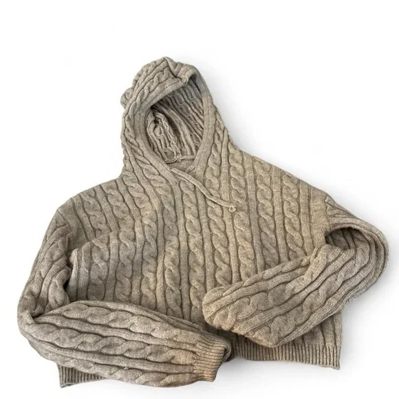 Cable knit hoodie with drawstring - Picture 1 of 1